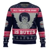 Hooktab All I Want For Xmas Is Butts Bob's Burgers Ugly Christmas Sweater