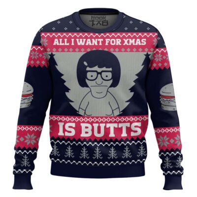 Hooktab All I Want For Xmas Is Butts Bob's Burgers Ugly Christmas Sweater