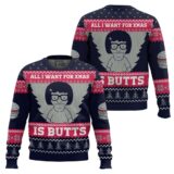 Hooktab All I Want For Xmas Is Butts Bob's Burgers Ugly Christmas Sweater