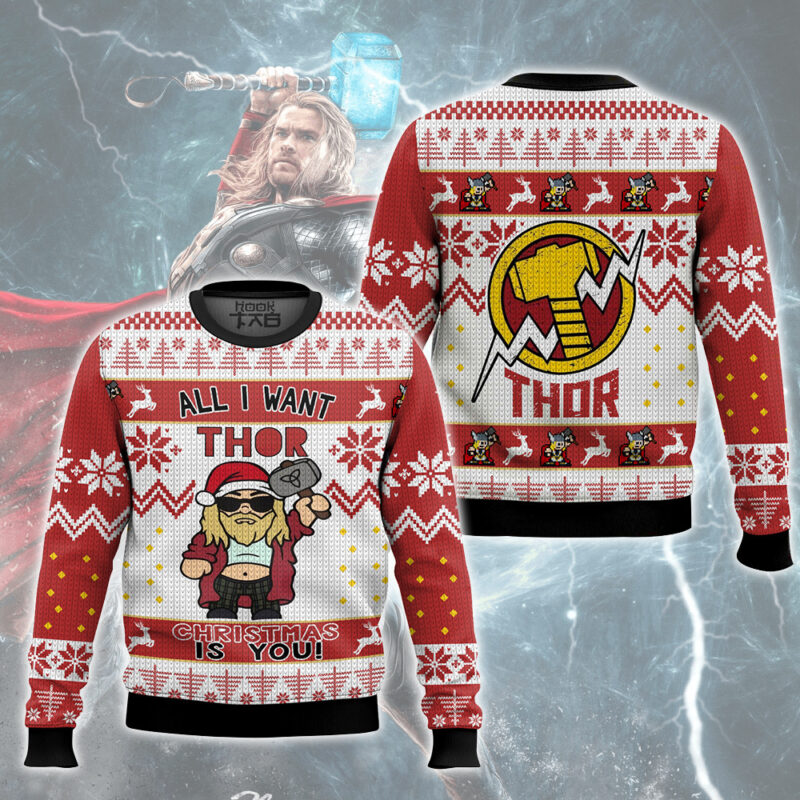 Hooktab All I Want Thor Christmas Is You Marvel Ugly Christmas Sweater Hooktab All I Want Thor Christmas Is You Marvel Ugly Christmas Sweater