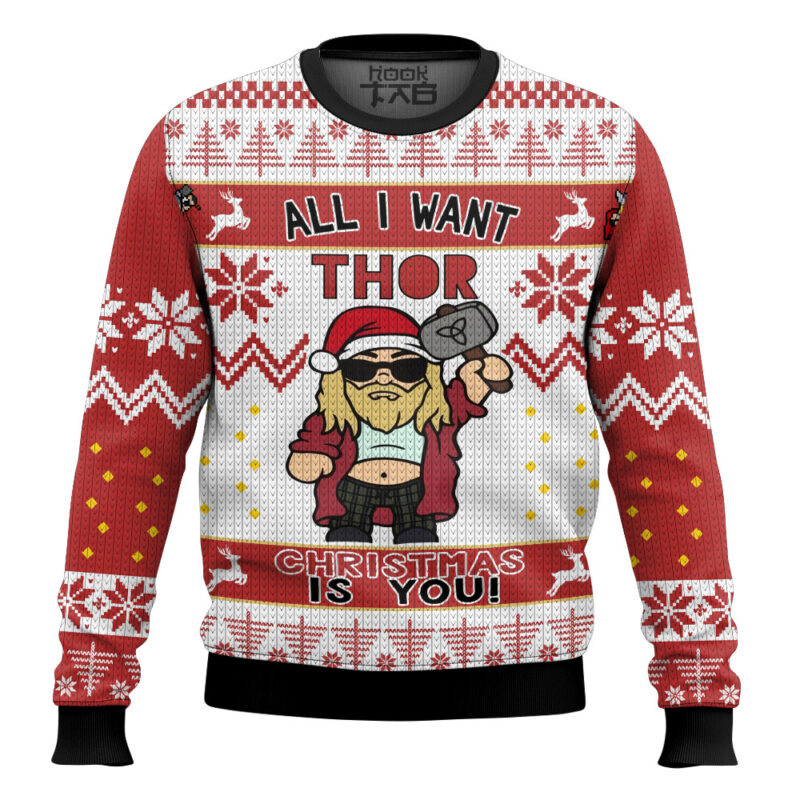 Hooktab All I Want Thor Christmas Is You Marvel Ugly Christmas Sweater