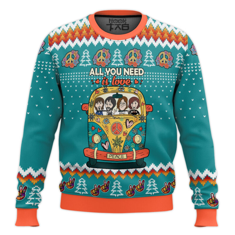 Hooktab All You Need Is Love Hippie The Beatles Ugly Christmas Sweater