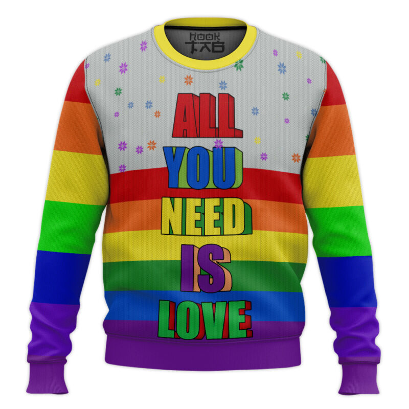 Hooktab All You Need Is Love LGBT Support Ugly Christmas Sweater