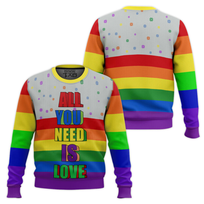 Hooktab All You Need Is Love LGBT Support Ugly Christmas Sweater Hooktab All You Need Is Love LGBT Support Ugly Christmas Sweater