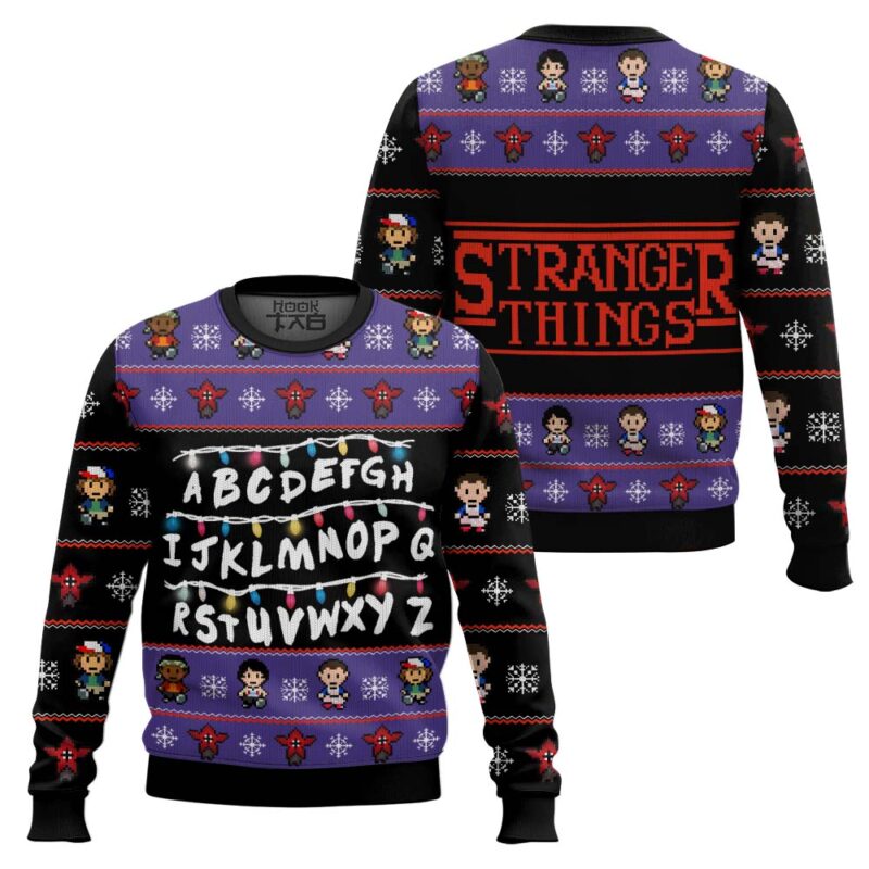 Hooktab Alphabet Stranger Things Ugly Christmas Sweater Hooktab Alphabet Stranger Things Ugly Christmas Sweater