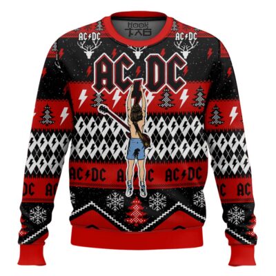 Hooktab Angus Young Hold Lightning AC/DC Ugly Christmas Sweater