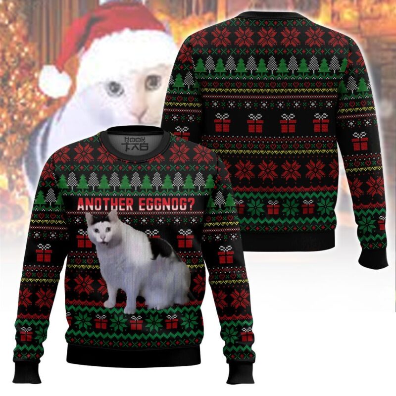 Hooktab Another Eggnog Huh Cat Meme Ugly Christmas Sweater Hooktab Another Eggnog Huh Cat Meme Ugly Christmas Sweater