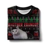 Hooktab Another Eggnog Huh Cat Meme Ugly Christmas Sweater
