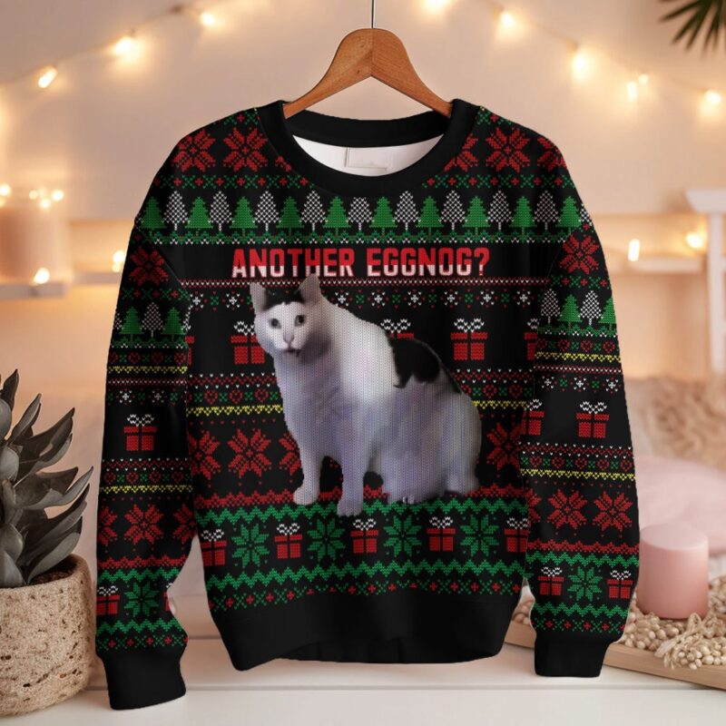 Hooktab Another Eggnog Huh Cat Meme Ugly Christmas Sweater Hooktab Another Eggnog Huh Cat Meme Ugly Christmas Sweater