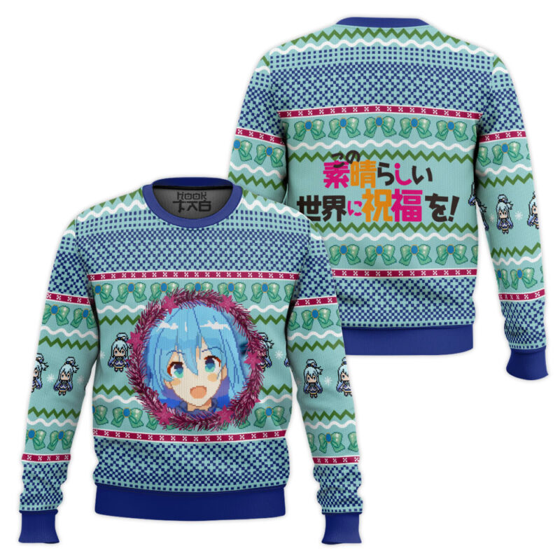Hooktab Aqua Konosuba Ugly Christmas Sweater Hooktab Aqua Konosuba Ugly Christmas Sweater