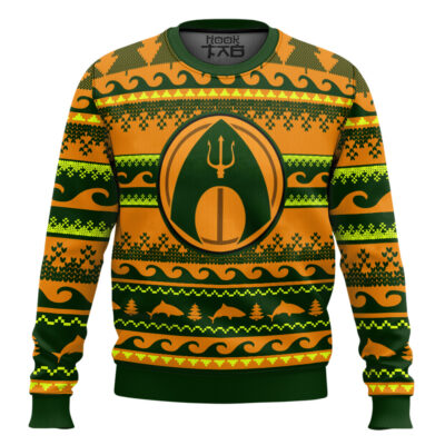Hooktab Aquaman Trident DC Ugly Christmas Sweater
