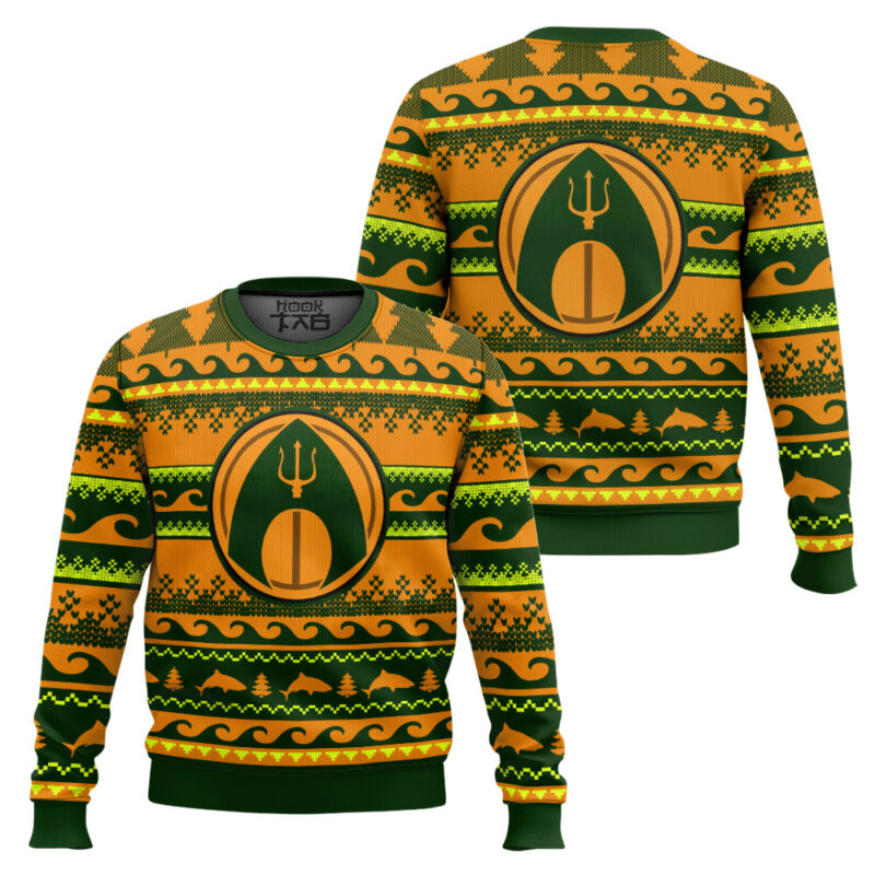 Hooktab Aquaman Trident DC Ugly Christmas Sweater Hooktab Aquaman Trident DC Ugly Christmas Sweater