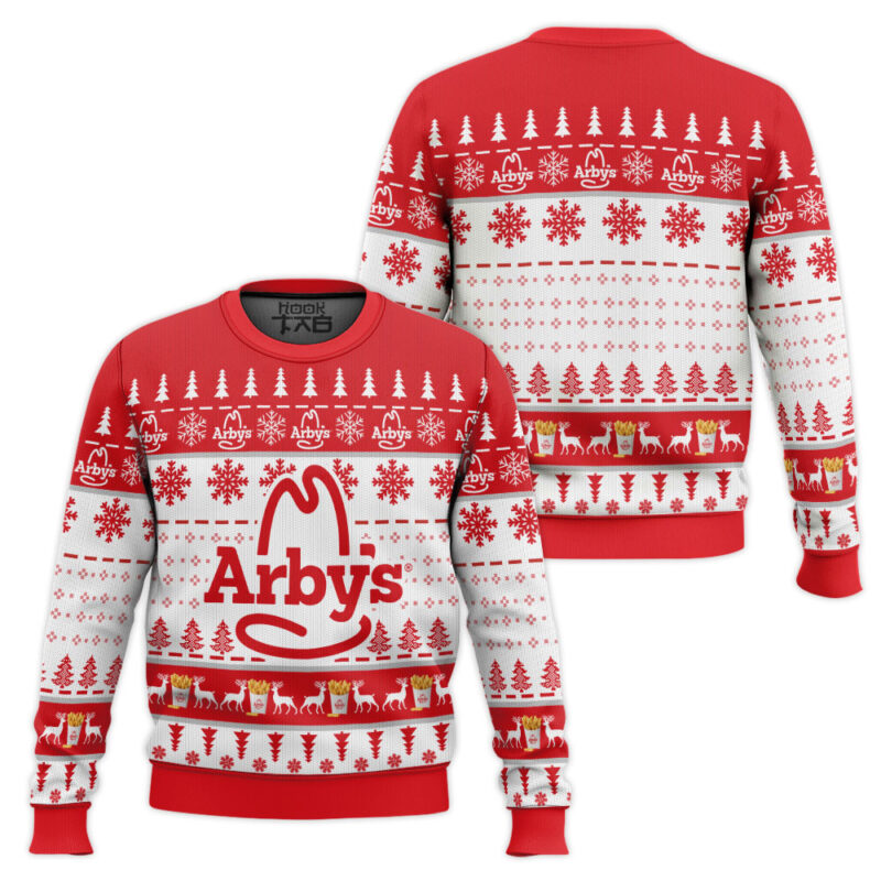 Hooktab Arby's Fast Food Ugly Christmas Sweater Hooktab Arby's Fast Food Ugly Christmas Sweater