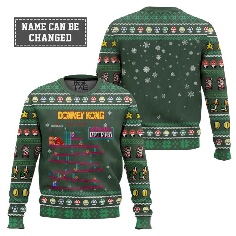 Hooktab Arcade Story Donkey Kong - Custom Name Ugly Christmas Sweater Hooktab Arcade Story Donkey Kong - Custom Name Ugly Christmas Sweater