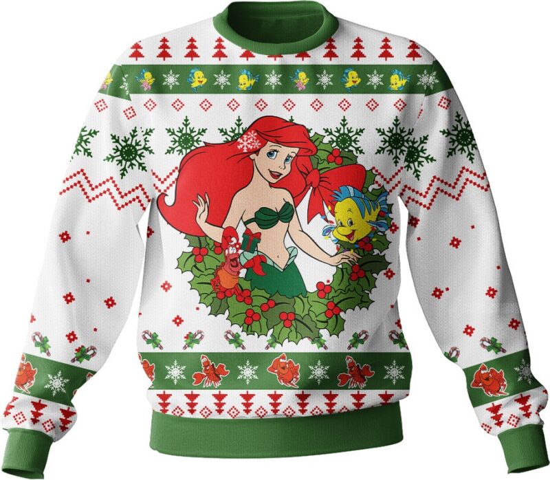 Hooktab Ariel The Little Mermaid Ugly Christmas Sweater Hooktab Ariel The Little Mermaid Ugly Christmas Sweater