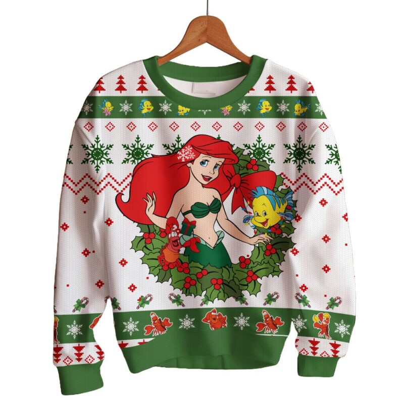 Hooktab Ariel The Little Mermaid Ugly Christmas Sweater Hooktab Ariel The Little Mermaid Ugly Christmas Sweater