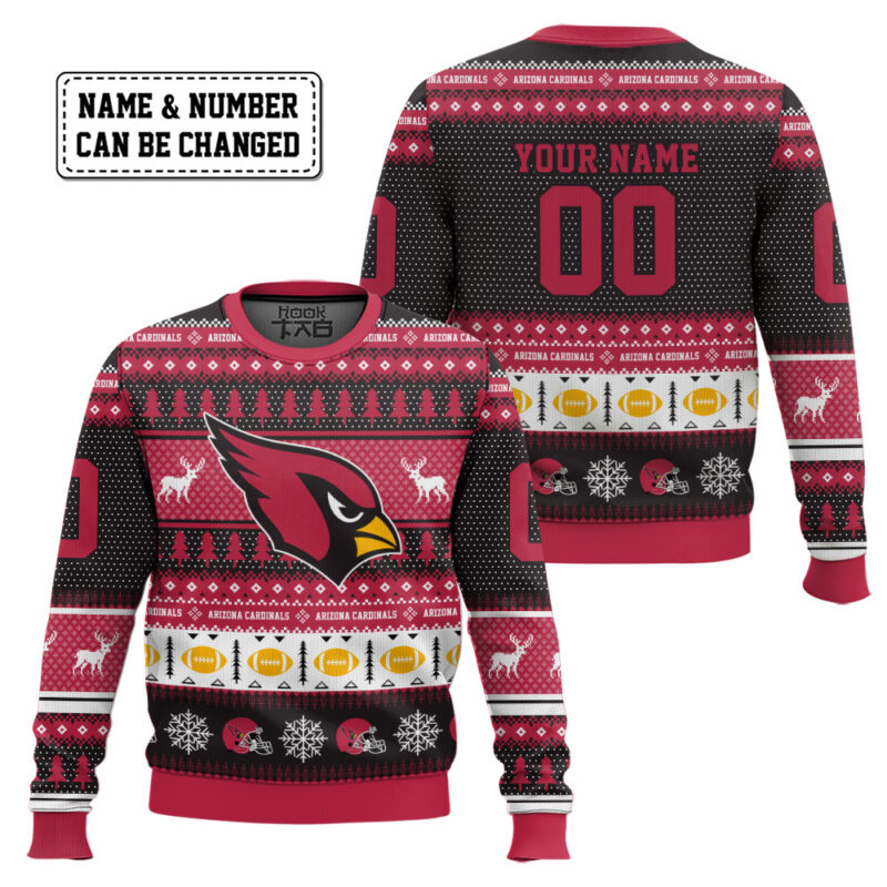 Hooktab Arizona Cardinals - Custom Name And Number Ugly Sweater Hooktab Arizona Cardinals - Custom Name And Number Ugly Sweater