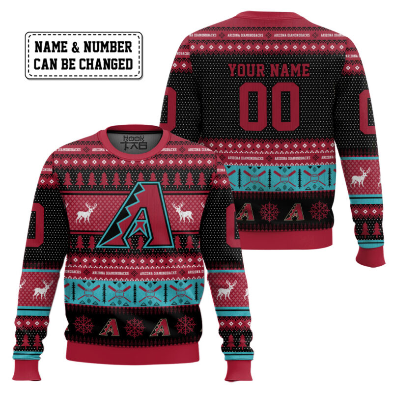 Hooktab Arizona Diamondbacks - Custom Name And Number Ugly Sweater Hooktab Arizona Diamondbacks - Custom Name And Number Ugly Sweater