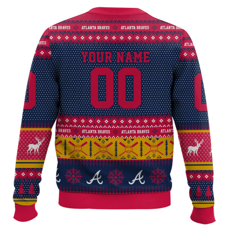 Hooktab Atlanta Braves - Custom Name And Number Ugly Sweater Hooktab Atlanta Braves - Custom Name And Number Ugly Sweater