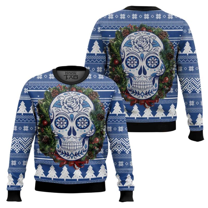 Hooktab Awesome Sugar Skull Ugly Christmas Sweater Hooktab Awesome Sugar Skull Ugly Christmas Sweater