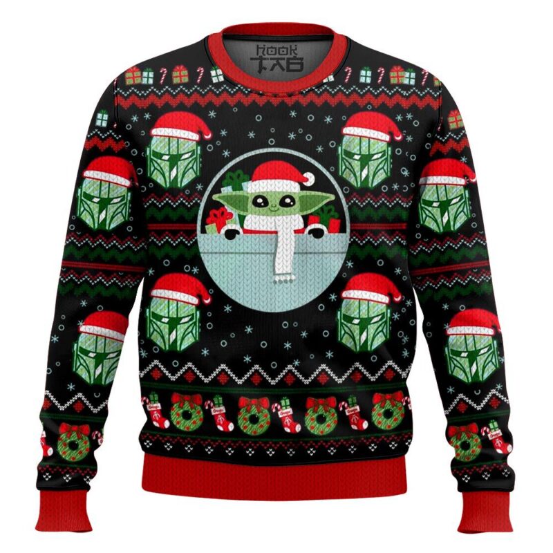 Hooktab Baby Yoda And Mandalorian Star Wars Ugly Christmas Sweater Hooktab Baby Yoda And Mandalorian Star Wars Ugly Christmas Sweater