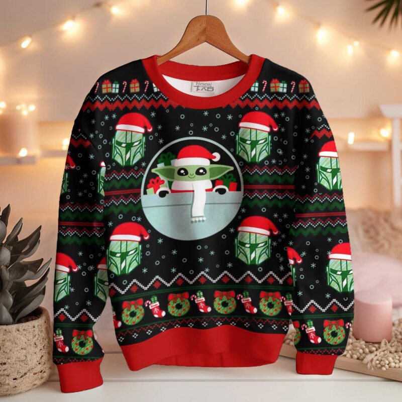 Hooktab Baby Yoda And Mandalorian Star Wars Ugly Christmas Sweater Hooktab Baby Yoda And Mandalorian Star Wars Ugly Christmas Sweater