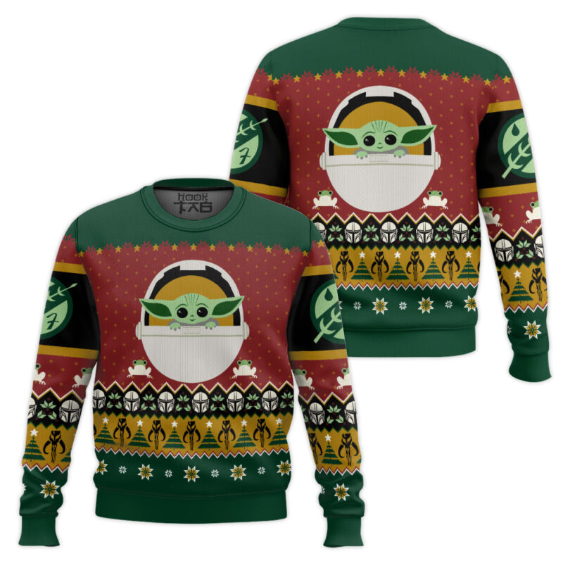 Hooktab Baby Yoda Grogu Star Wars Ugly Christmas Sweater Hooktab Baby Yoda Grogu Star Wars Ugly Christmas Sweater