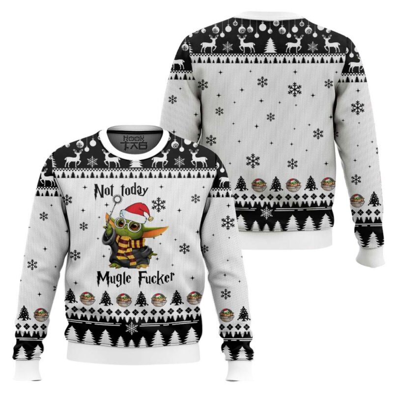 Hooktab Baby Yoda Not Today Muggle Fucker Ugly Christmas Sweater Hooktab Baby Yoda Not Today Muggle Fucker Ugly Christmas Sweater