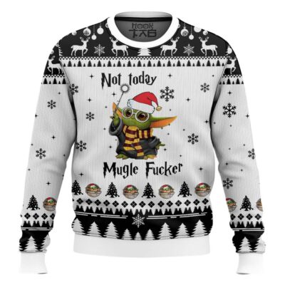 Hooktab Baby Yoda Not Today Muggle Fucker Ugly Christmas Sweater