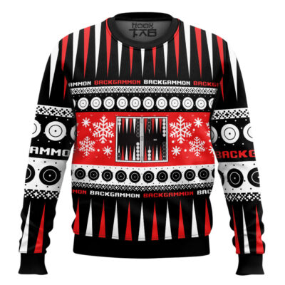 Hooktab Backgammon Board Games Ugly Christmas Sweater