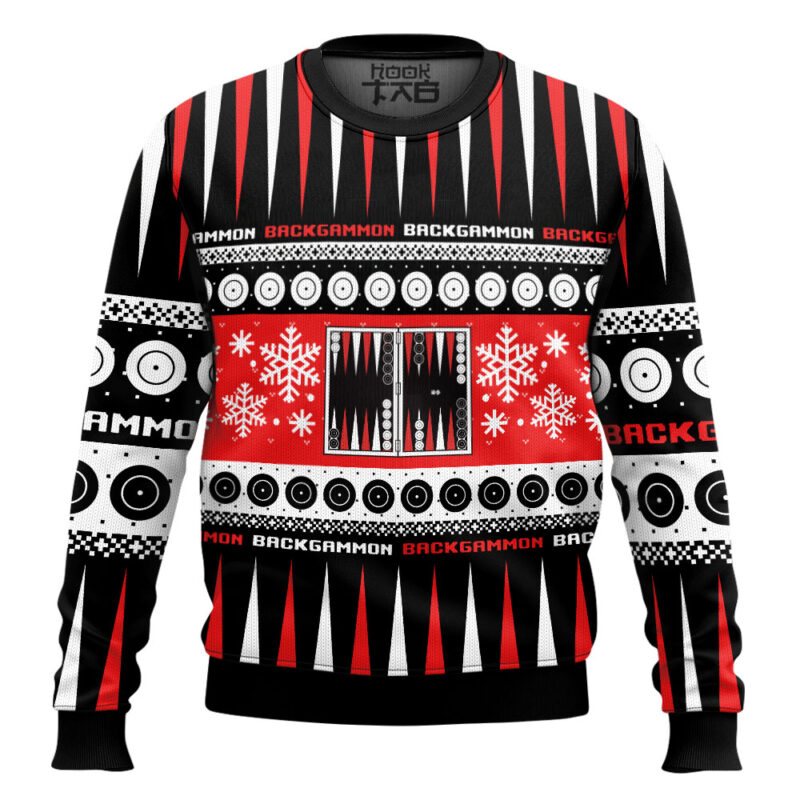Hooktab Backgammon Board Games Ugly Christmas Sweater