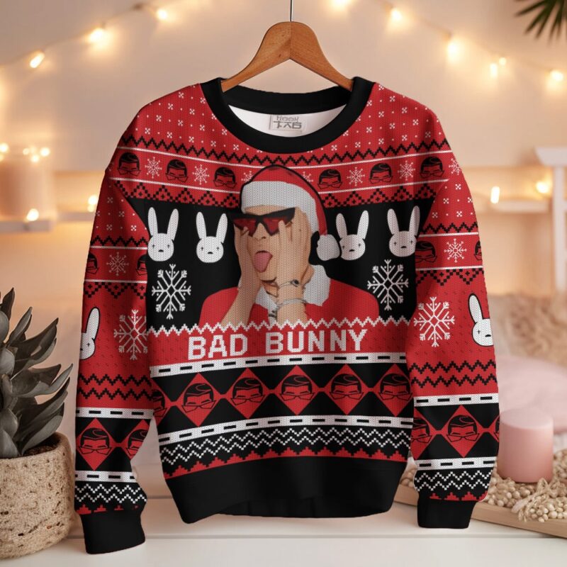 Hooktab Bad Bunny Ugly Christmas Sweater Hooktab Bad Bunny Ugly Christmas Sweater
