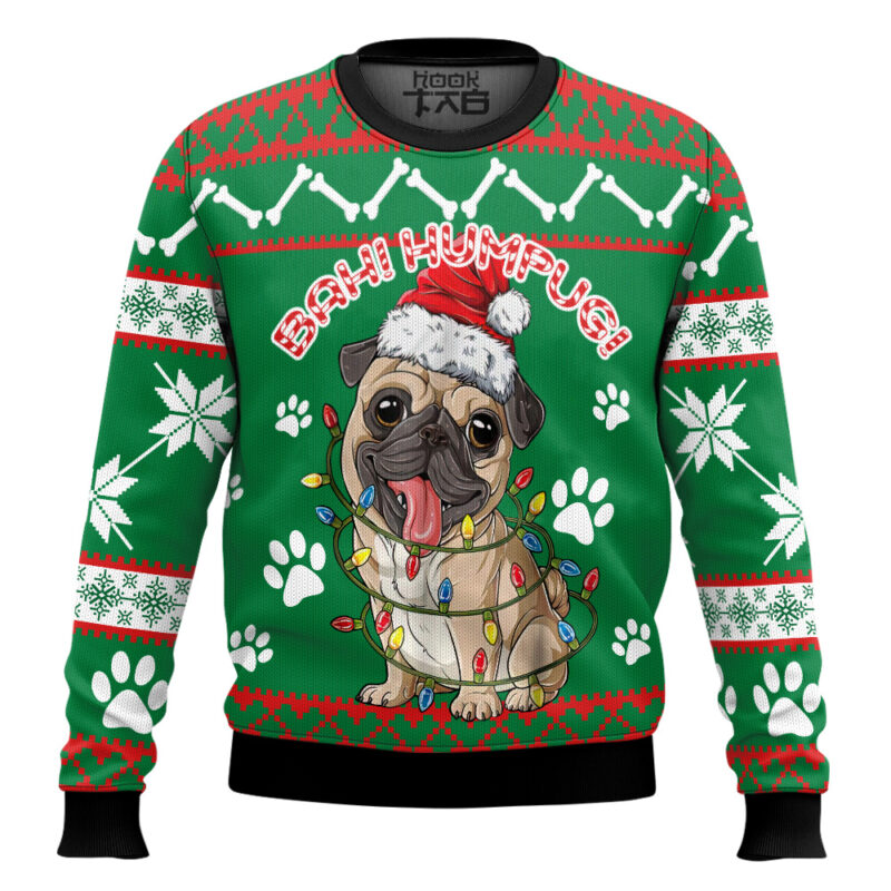 Hooktab Bah! Humpug Cute Pug Ugly Christmas Sweater