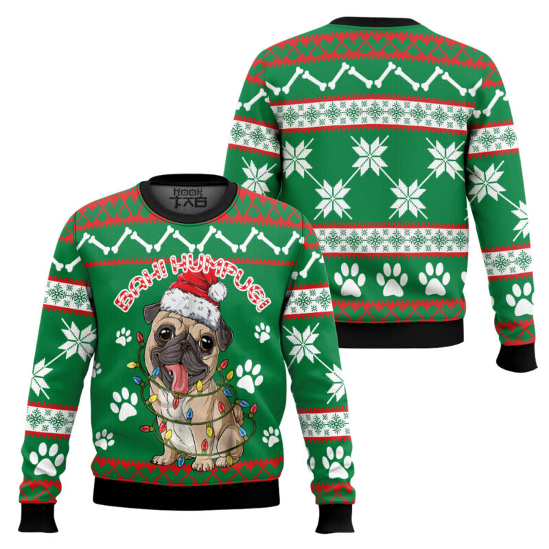 Hooktab Bah! Humpug Cute Pug Ugly Christmas Sweater Hooktab Bah! Humpug Cute Pug Ugly Christmas Sweater