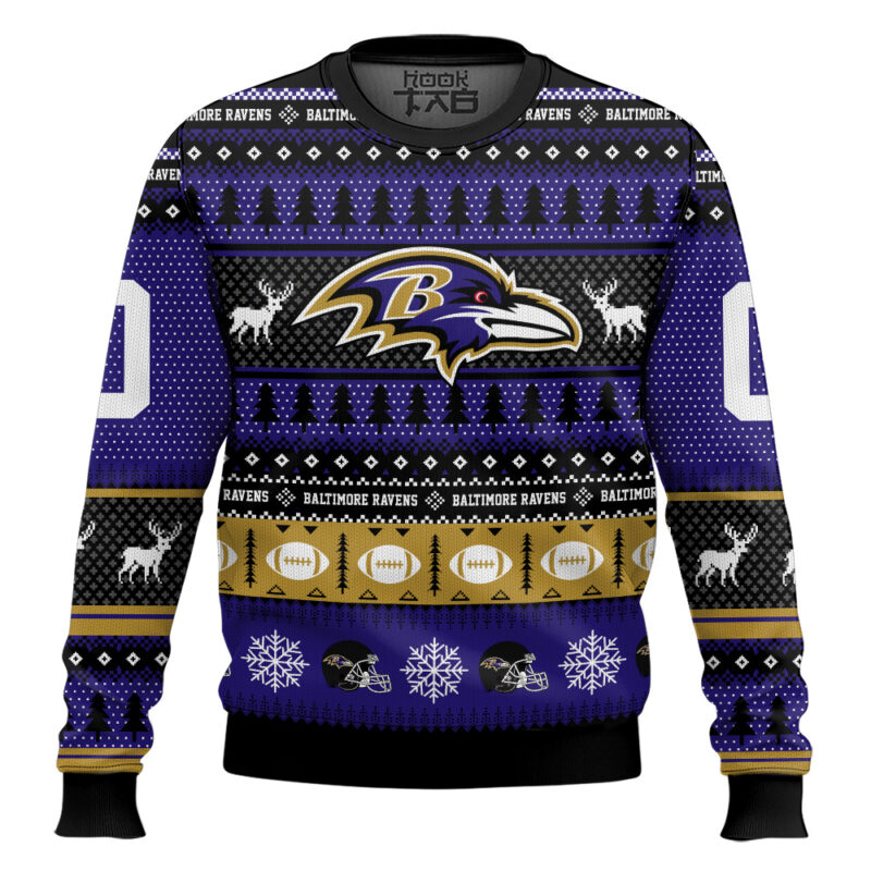 Hooktab Baltimore Ravens - Custom Name And Number Ugly Sweater