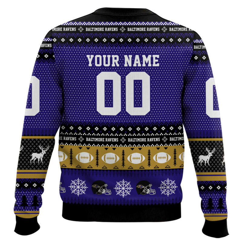 Hooktab Baltimore Ravens - Custom Name And Number Ugly Sweater Hooktab Baltimore Ravens - Custom Name And Number Ugly Sweater