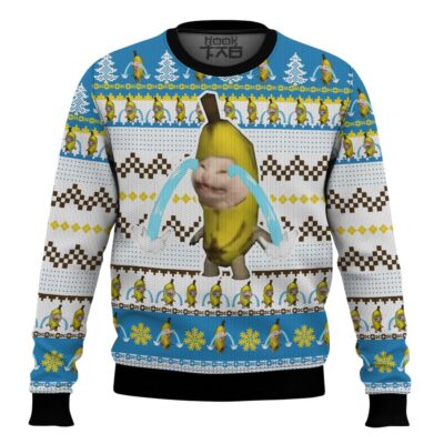 Hooktab Banana Cat Crying Meme Ugly Christmas Sweater