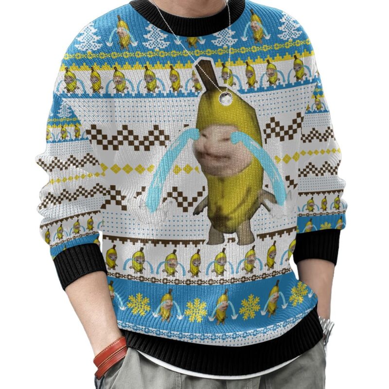 Hooktab Banana Cat Crying Meme Ugly Christmas Sweater Hooktab Banana Cat Crying Meme Ugly Christmas Sweater