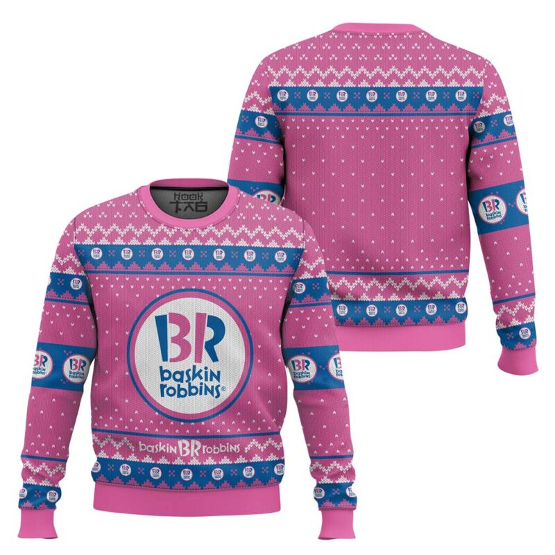 Hooktab Baskin Robbins Ice Cream Ugly Christmas Sweater Hooktab Baskin Robbins Ice Cream Ugly Christmas Sweater