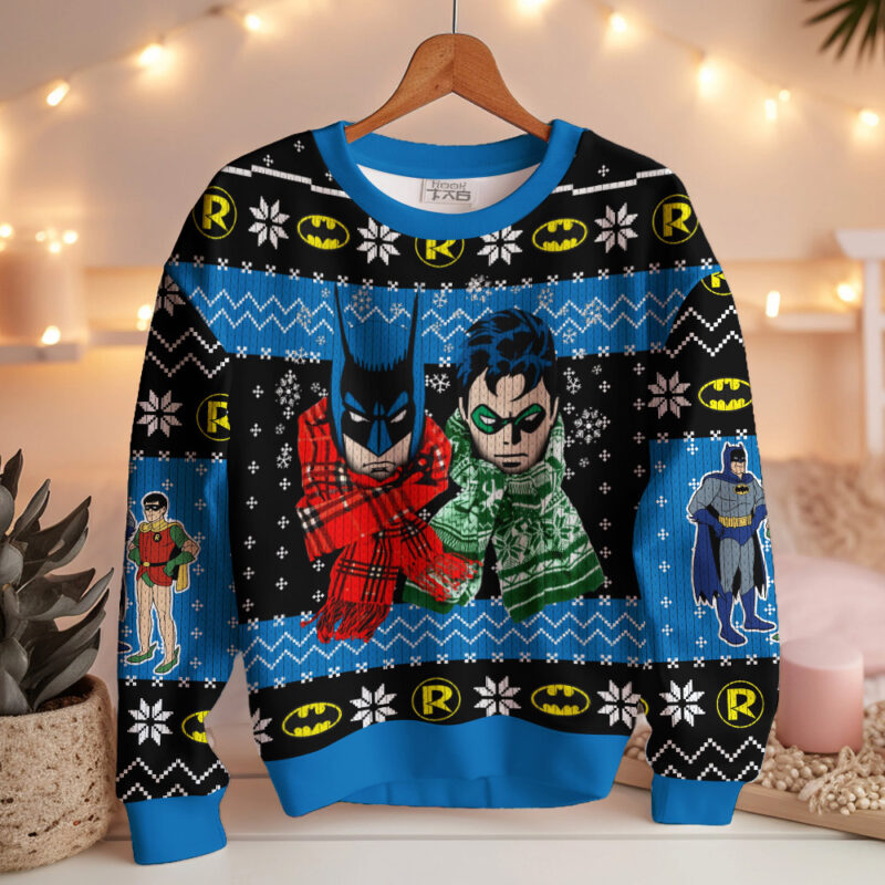 Hooktab Batman And Robin Ugly Christmas Sweater Hooktab Batman And Robin Ugly Christmas Sweater