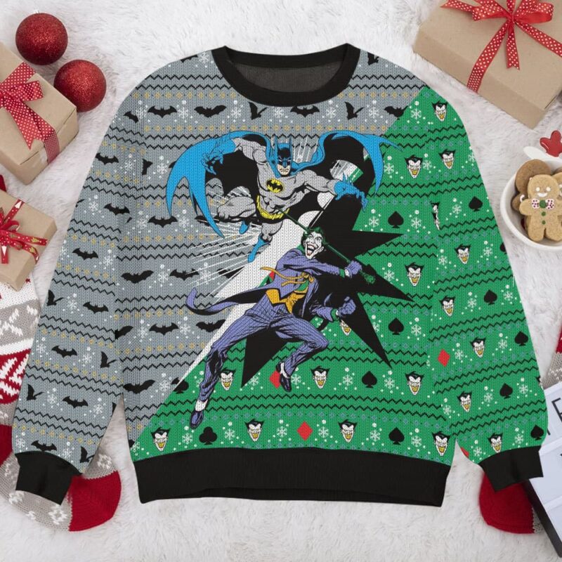 Hooktab Batman VS Joker Ugly Christmas Sweater Hooktab Batman VS Joker Ugly Christmas Sweater