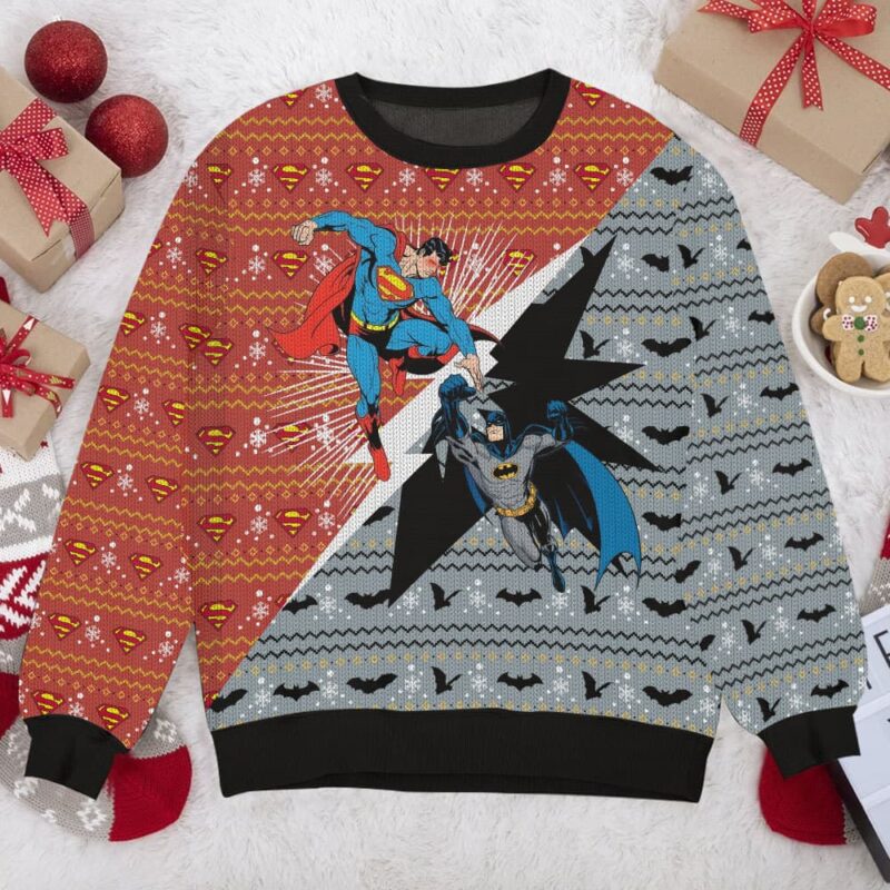 Hooktab Batman Vs Superman Ugly Christmas Sweater Hooktab Batman Vs Superman Ugly Christmas Sweater