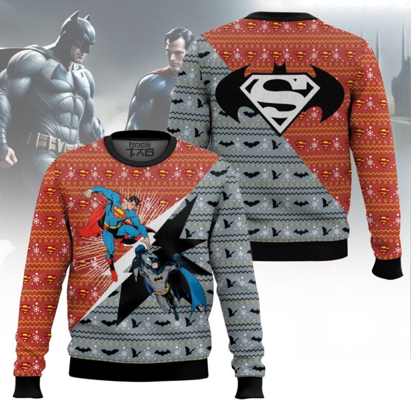 Hooktab Batman Vs Superman Ugly Christmas Sweater Hooktab Batman Vs Superman Ugly Christmas Sweater