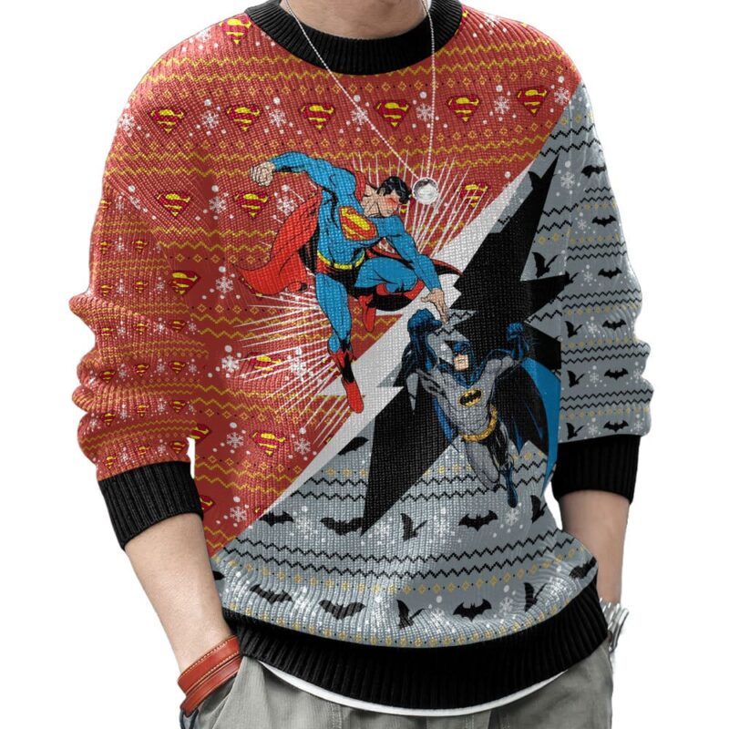 Hooktab Batman Vs Superman Ugly Christmas Sweater Hooktab Batman Vs Superman Ugly Christmas Sweater