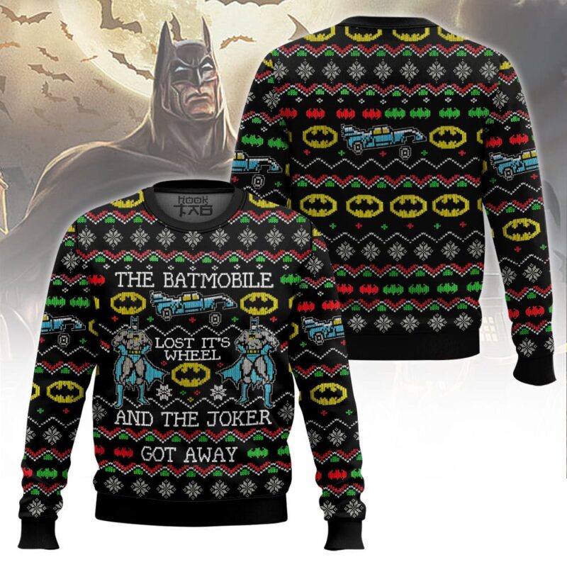 Hooktab Batmobile Lost Its Wheel And Joker Got Away Ugly Christmas Sweater Hooktab Batmobile Lost Its Wheel And Joker Got Away Ugly Christmas Sweater