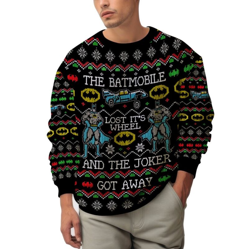 Hooktab Batmobile Lost Its Wheel And Joker Got Away Ugly Christmas Sweater Hooktab Batmobile Lost Its Wheel And Joker Got Away Ugly Christmas Sweater