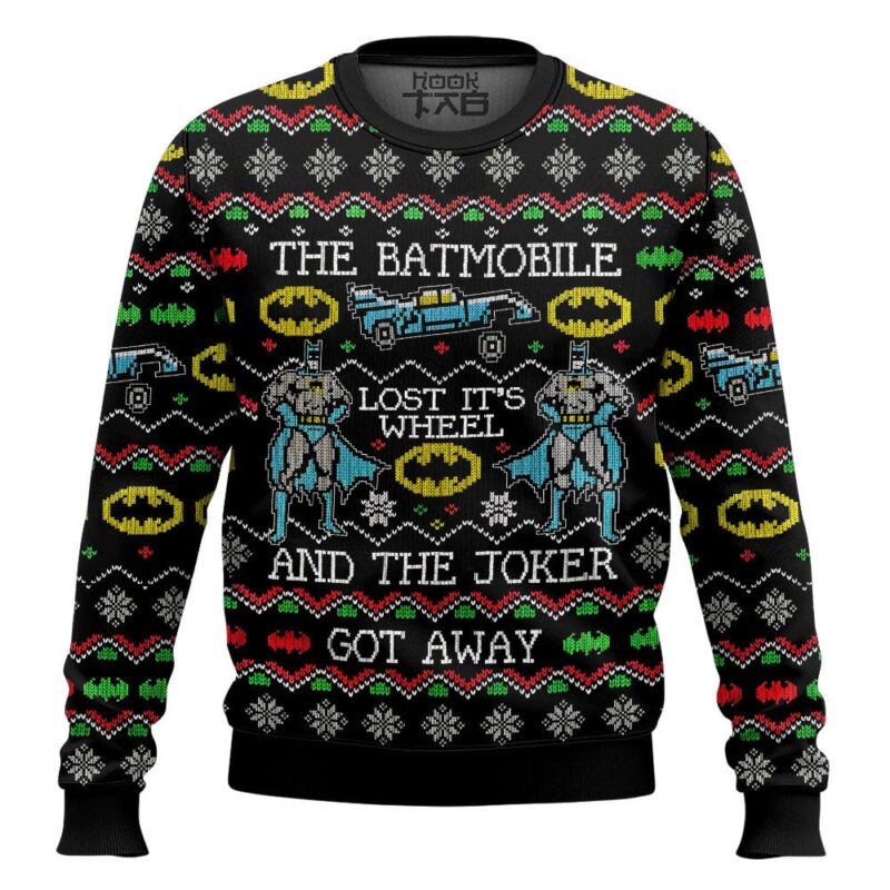 Hooktab Batmobile Lost Its Wheel And Joker Got Away Ugly Christmas Sweater