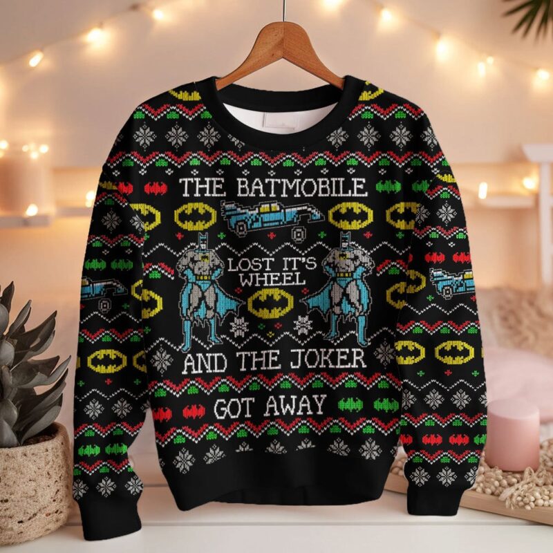 Hooktab Batmobile Lost Its Wheel And Joker Got Away Ugly Christmas Sweater Hooktab Batmobile Lost Its Wheel And Joker Got Away Ugly Christmas Sweater