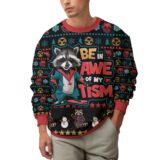 Hooktab Be In Awe Of My Tism Rocket Raccoon Ugly Christmas Sweater