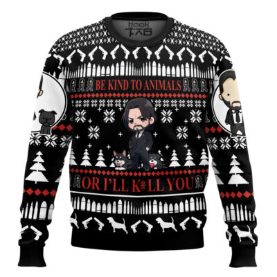 Hooktab Be Kind To Animals John Wick Ugly Christmas Sweater